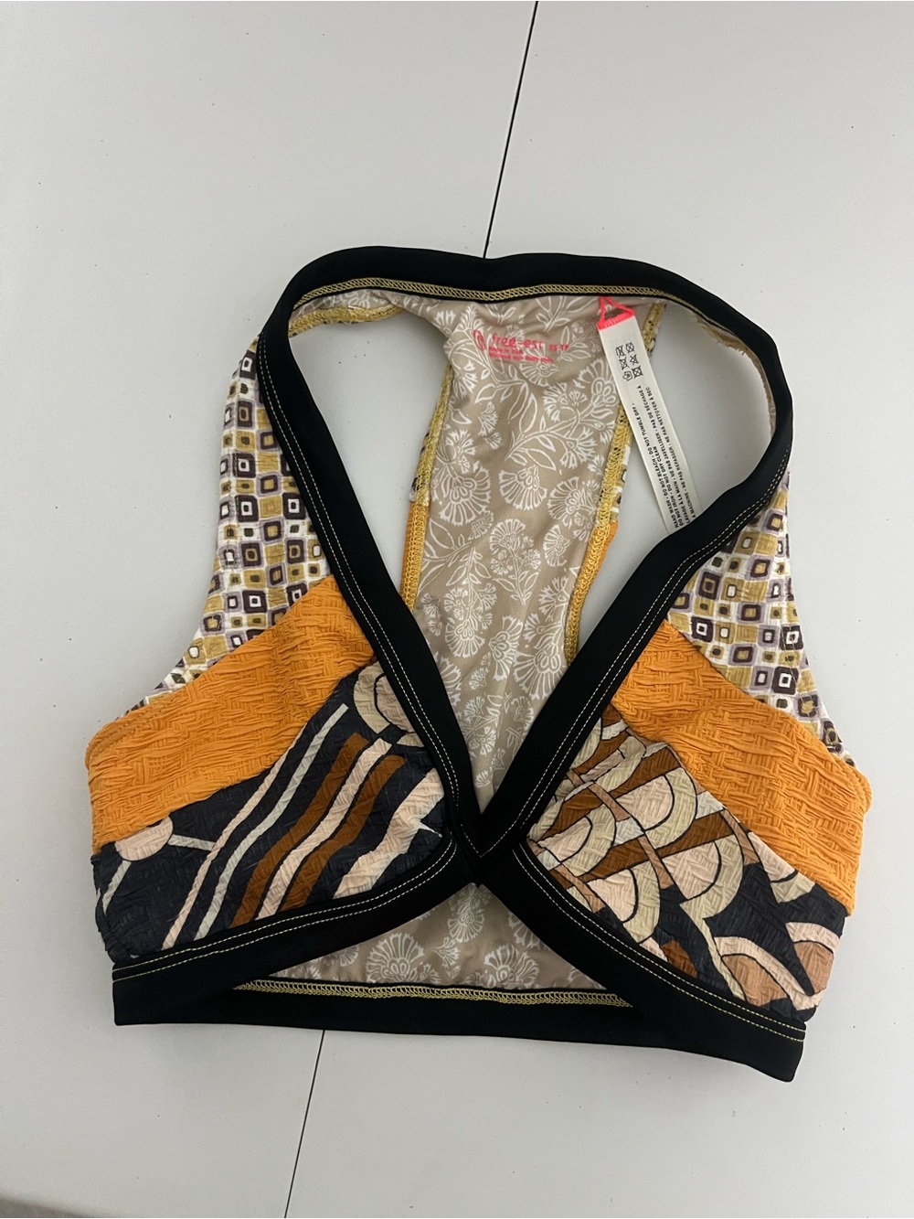 Free People Kendall Surf Crop Top Multi Geometric Colorblock Patchwork XS NWOT